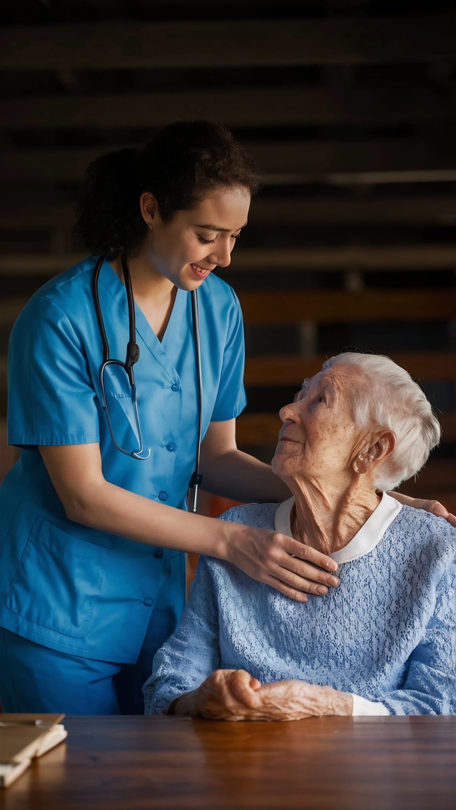 Nurse caring for senior patient